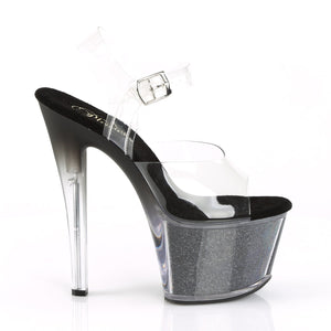 SKY-308G-T 7" Clear and Black Glitter Pole Dancer Platforms