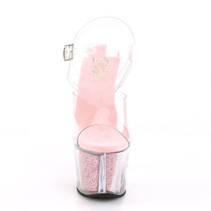 SKY-308G-T 7" Clear Baby Pink Glitter Pole Dancer Platforms