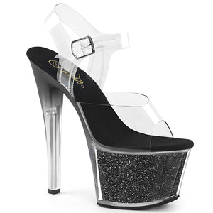 SKY-308G-T 7" Clear and Black Glitter Pole Dancer Platforms