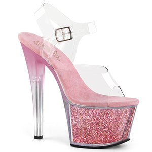 SKY-308G-T 7" Clear Baby Pink Glitter Pole Dancer Platforms