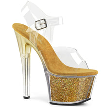 Load image into Gallery viewer, SKY-308G-T 7&quot; Heel Clear &amp; Gold Glitter Pole Dancer Shoes