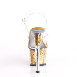 SKY-308GF 7" Heel Clear and Gold Glitter Pole Dancer Shoes