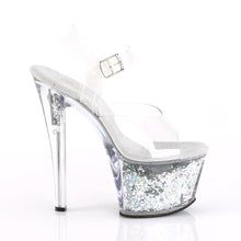 Load image into Gallery viewer, SKY-308GF Pleaser 7&quot; Heel Clear Silver Glitter Stripper Shoe