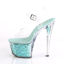 Load image into Gallery viewer, SKY-308GF Pleaser 7&quot; Heel Clear Turquoise Glitter Sexy Shoes