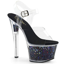 Load image into Gallery viewer, SKY-308GF Pleaser 7&quot; Heel Clear Black Glitter Stripper Shoes