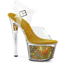 Load image into Gallery viewer, SKY-308GF 7&quot; Heel Clear and Gold Glitter Pole Dancer Shoes