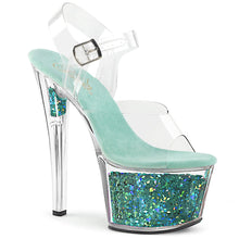 Load image into Gallery viewer, SKY-308GF Pleaser 7&quot; Heel Clear Turquoise Glitter Sexy Shoes