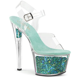 SKY-308GF Pleaser 7" Heel Clear Turquoise Glitter Sexy Shoes