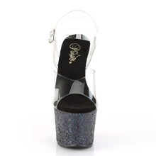 Load image into Gallery viewer, SKY-308LG Pleaser 7&quot; Heel Clear Black Glitter Stripper Shoes