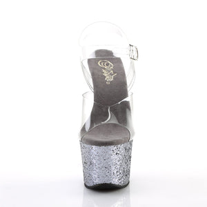 SKY-308LG 7" Clear and Pewter Glitter Pole Dancer Platforms