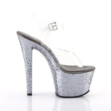 Load image into Gallery viewer, SKY-308LG 7&quot; Clear and Pewter Glitter Pole Dancer Platforms