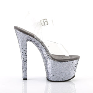 SKY-308LG 7" Clear and Pewter Glitter Pole Dancer Platforms