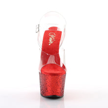 Load image into Gallery viewer, SKY-308LG 7&quot; Heel Clear Red Glitter Pole Dancer Platforms