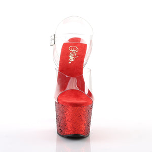 SKY-308LG 7" Heel Clear Red Glitter Pole Dancer Platforms