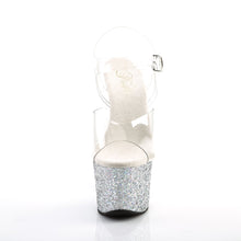 Load image into Gallery viewer, SKY-308LG Pleaser 7&quot; Heel Clear Silver Glitter Stripper Shoe