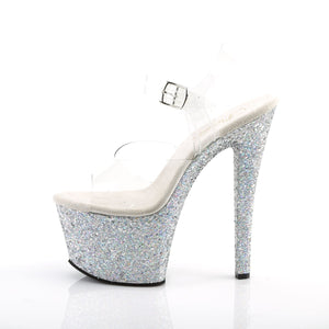 SKY-308LG Pleaser 7" Heel Clear Silver Glitter Stripper Shoe