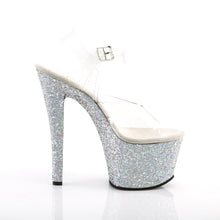 Load image into Gallery viewer, SKY-308LG Pleaser 7&quot; Heel Clear Silver Glitter Stripper Shoe