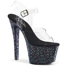 Load image into Gallery viewer, SKY-308LG Pleaser 7&quot; Heel Clear Black Glitter Stripper Shoes