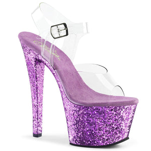 SKY-308LG 7 Inch Heel ClearLavender Glitter Strippers Shoes