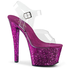 Load image into Gallery viewer, SKY-308LG 7&quot; Heel Clear &amp; Purple Chrome Pole Dancer Shoes