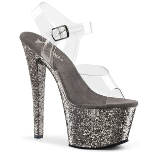 SKY-308LG 7" Clear and Pewter Glitter Pole Dancer Platforms