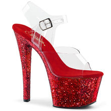 Load image into Gallery viewer, SKY-308LG 7&quot; Heel Clear Red Glitter Pole Dancer Platforms