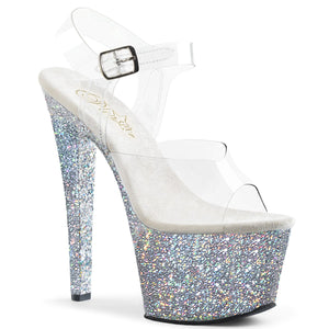 SKY-308LG Pleaser 7" Heel Clear Silver Glitter Stripper Shoe