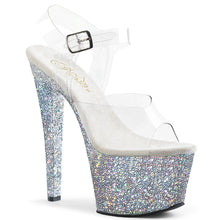 Load image into Gallery viewer, SKY-308LG Pleaser 7&quot; Heel Clear Silver Glitter Stripper Shoe