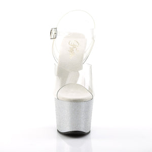 SKY-308MG 7" Heel Clear and Silver Pole Dancing Platforms