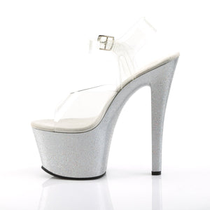 SKY-308MG 7" Heel Clear and Silver Pole Dancing Platforms