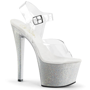 SKY-308MG 7" Heel Clear and Silver Pole Dancing Platforms