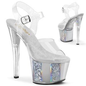 SKY-308OF 7" Heel Clear and Silver Pole Dancing Platforms