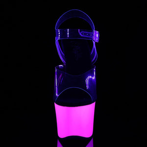 SKY-308UV 7" Heel Clear Neon Purple Pole Dancer Platforms