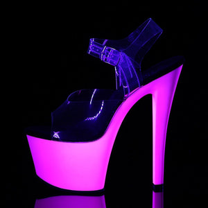 SKY-308UV 7" Heel Clear Neon Purple Pole Dancer Platforms