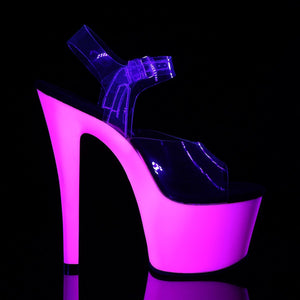 SKY-308UV 7" Heel Clear Neon Purple Pole Dancer Platforms