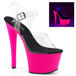 SKY-308UV 7" Heel Clear & Neon Hot Pink Pole Dancer Shoes