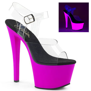 SKY-308UV 7" Heel Clear Neon Purple Pole Dancer Platforms