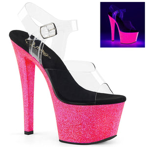 SKY-308UVG 7" Heel Clear Neon Hot Pink Glitter Sexy Shoes