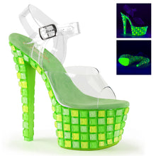 Load image into Gallery viewer, SKY-308UVTL 7&quot; Heel Clear Neon Green Pole Dancing Platforms