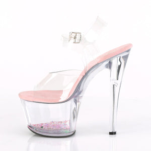 SKY-308WHG 7" Clear Baby Pink Glitter Pole Dancer Platforms