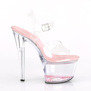 SKY-308WHG 7" Clear Baby Pink Glitter Pole Dancer Platforms