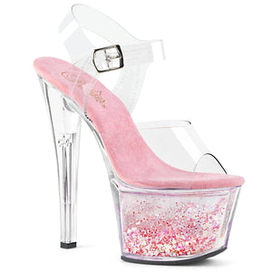 SKY-308WHG 7" Clear Baby Pink Glitter Pole Dancer Platforms