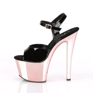 SKY-309 7" Heel Black with Rose Gold Chrome Strippers Shoes