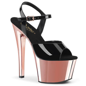 SKY-309 7" Heel Black with Rose Gold Chrome Strippers Shoes