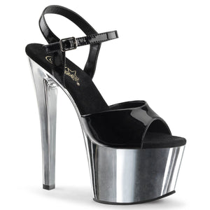 SKY-309 7" Heel Black Silver Chrome Pole Dancer Platforms