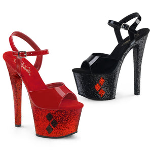 SKY-309HQ 7" Heel Black Red Glitter Pole Dancer Platforms