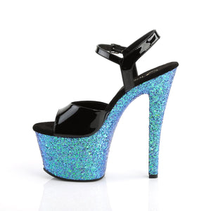 SKY-309LG 7" Heel Black and Blue Pole Dancing Platforms