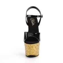 Load image into Gallery viewer, SKY-309LG 7&quot; Heel Black and Gold Multi Glitter Stripper Shoe