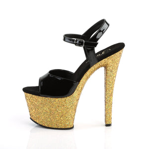 SKY-309LG 7" Heel Black and Gold Multi Glitter Stripper Shoe