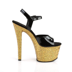 SKY-309LG 7" Heel Black and Gold Multi Glitter Stripper Shoe